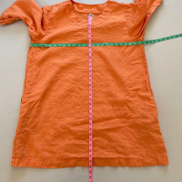 Len Ok LO Linen Tunic Top XXXL Orange Lagenlook Pockets Breathable Statement - Picture 6 of 7